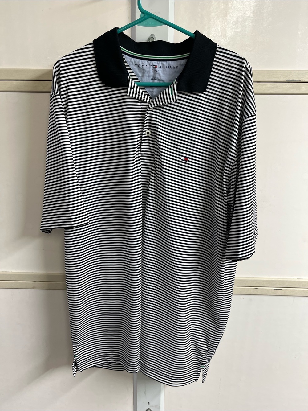 Tommy Hilfiger Black & White Striped Polo with Contrast Collar